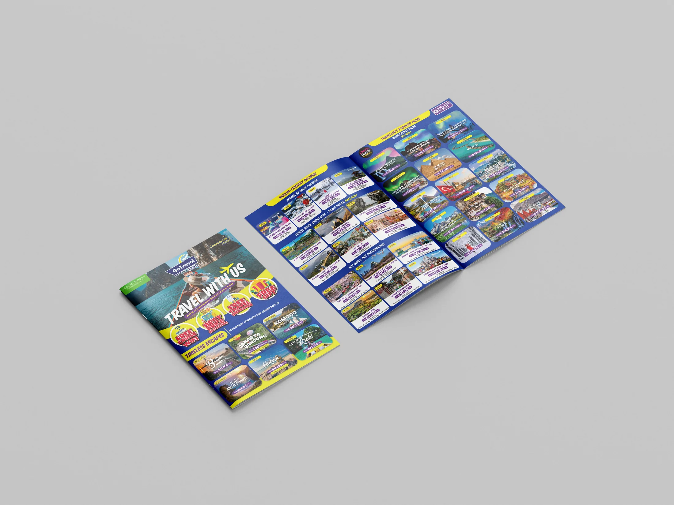Travel brochure open spread mockup